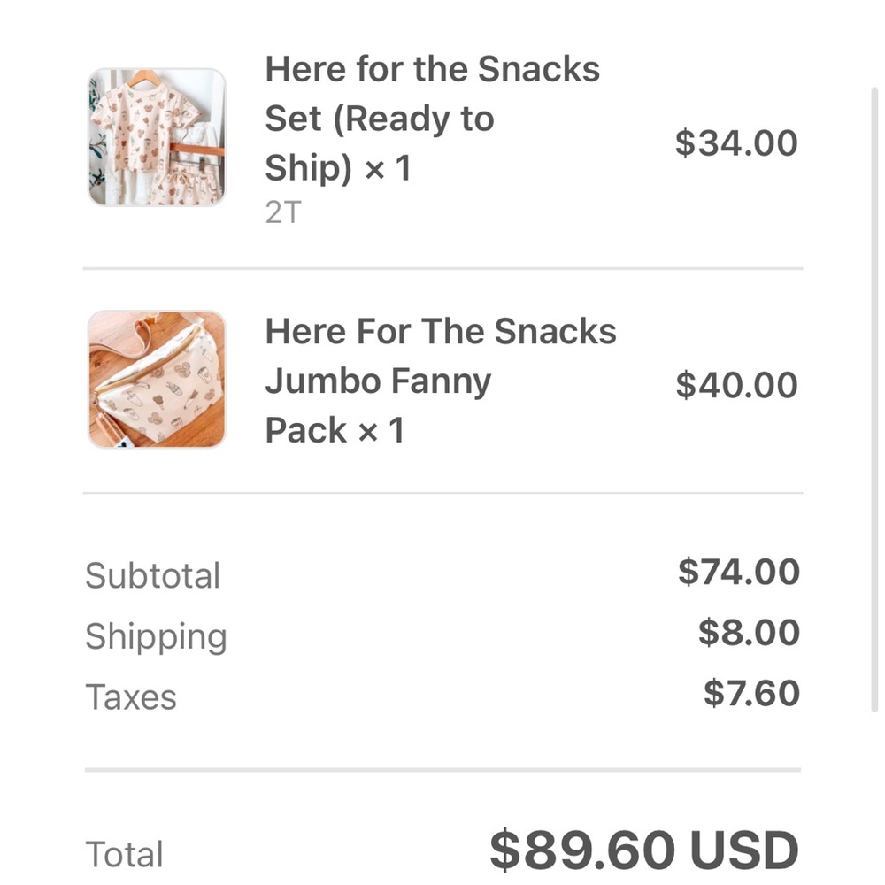 Here for the snacks 2t outfit and fanny pack for adult